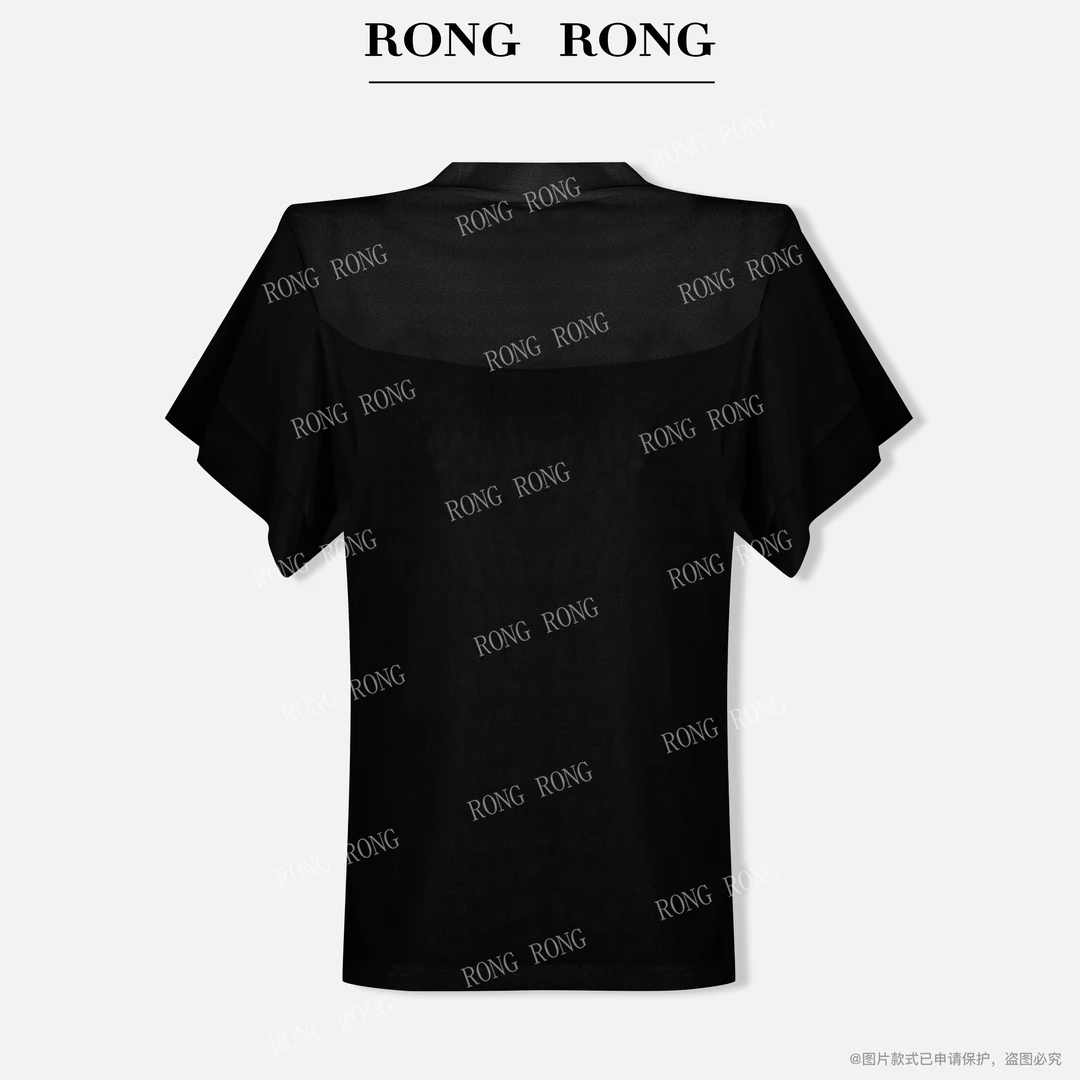 溶溶【半透轻纱】RONGRONG 半高领网纱清透短袖显瘦T恤夏KGR06S0021