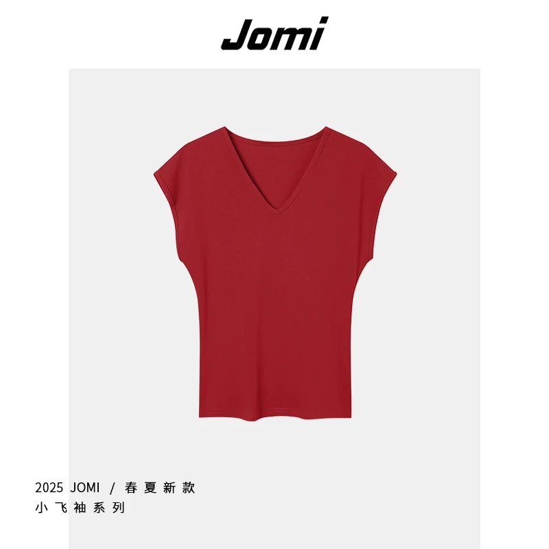 JOMI夏季新款纯色V领打底衫短袖T恤JDK91009小飞袖