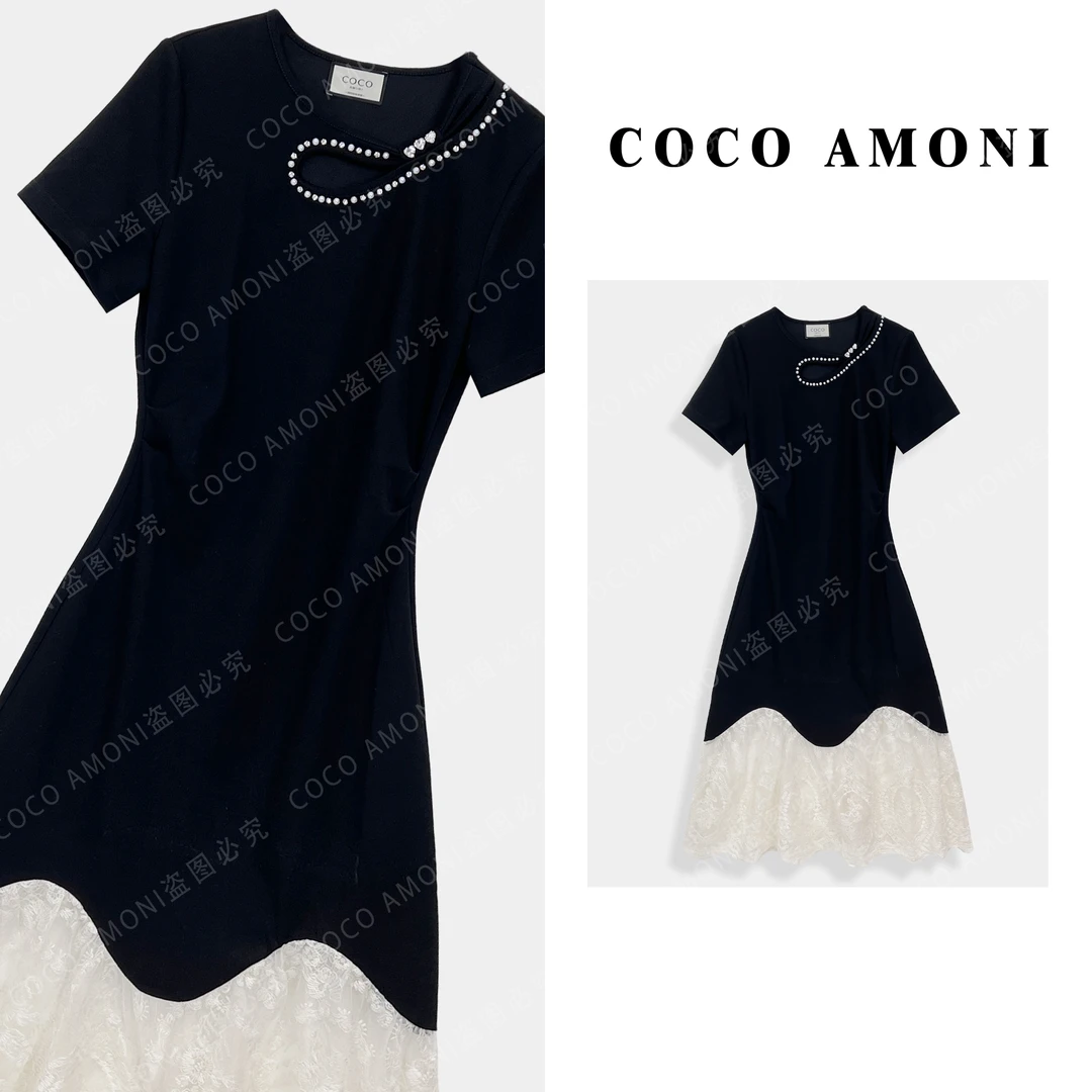 高端夏日爆款高级设计女装拼接褶皱收腰显瘦气质连衣裙ZC608