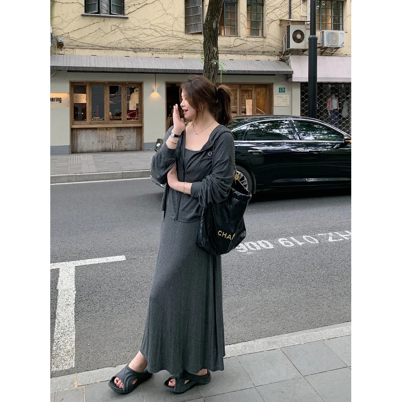 【ALINDM年终大清仓】夏胖mm吊带裙高级感200斤遮肉防晒KG3398