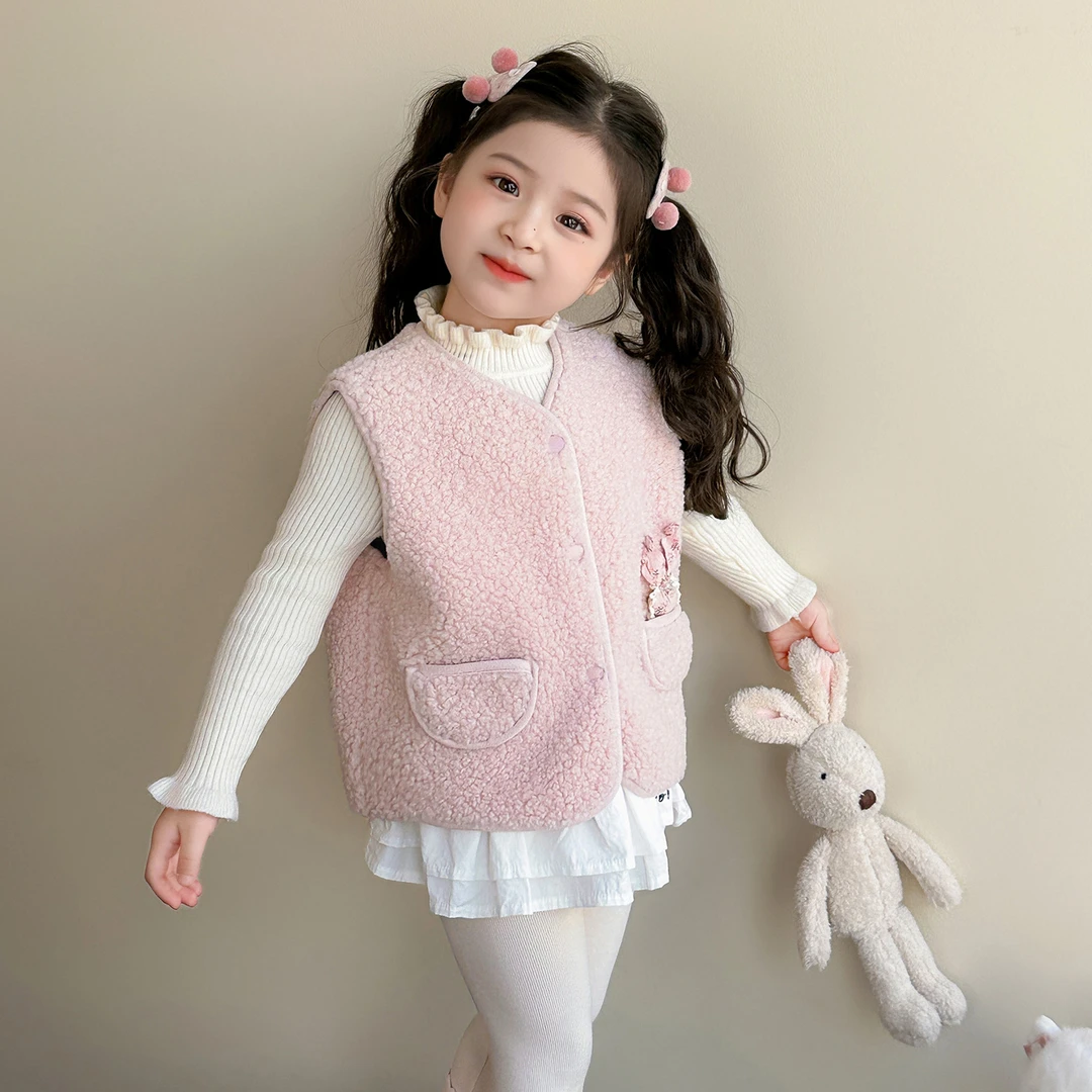 女童秋冬马甲2025新款儿童洋气摇粒绒背心女宝宝韩系外穿加绒坎肩