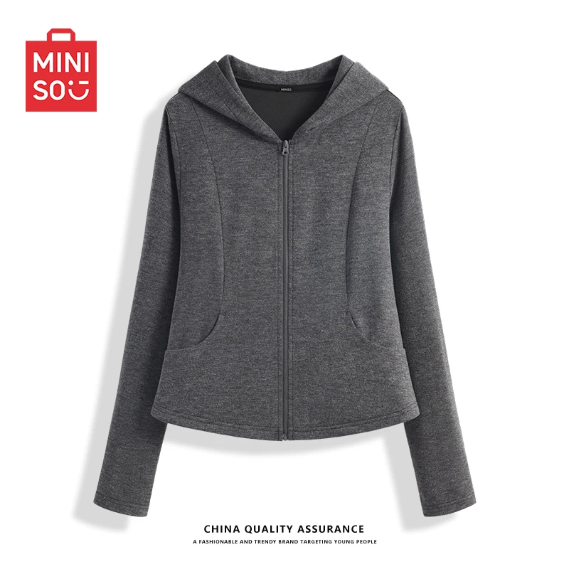 名创优品短款收腰开衫卫衣女秋季薄款连帽卫衣休闲运动百搭长袖