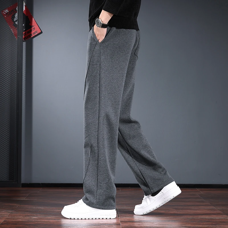 高端卫裤男秋冬款宽松直筒阔腿潮牌垂感纯色运动休闲百搭长裤子