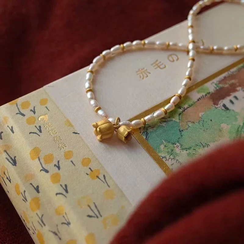 合金项链 复古法式赫本风铃兰风珍珠项链女轻奢小众设计感091