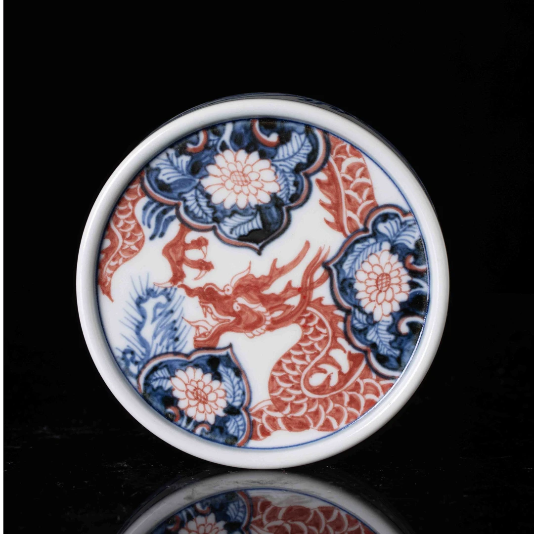 景德镇官方甄选 雨溪山房 红穿花龙盖置 摆件