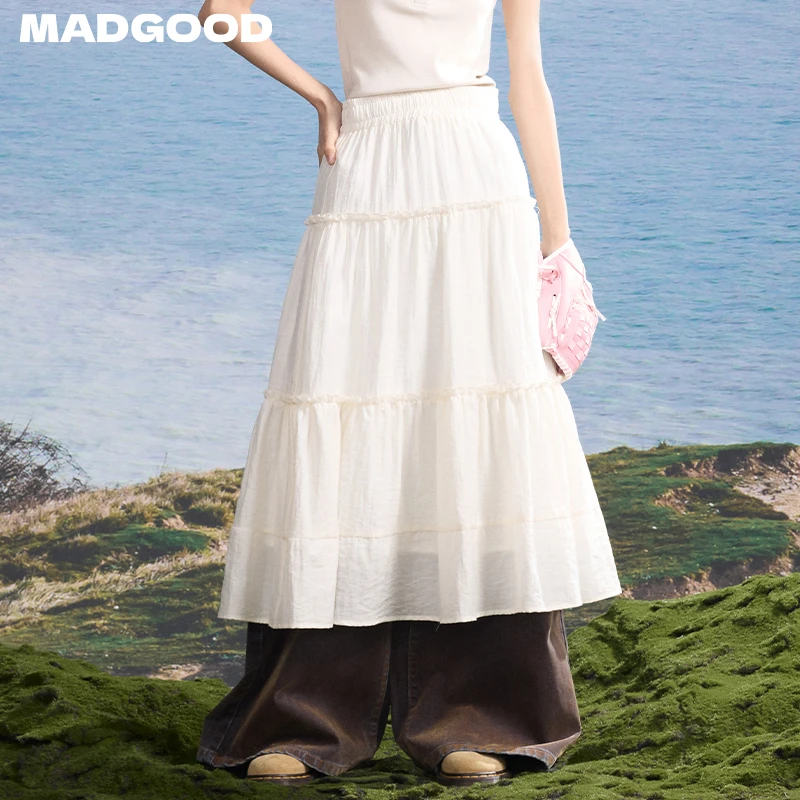 madgood马得工地日系夏季棉感大摆伞裙荷叶边皱感半裙QZ252168