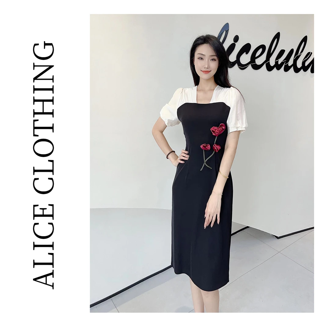 6alicelulu“玫瑰有约”法式连衣裙手工捏花优雅别致S2132742Q