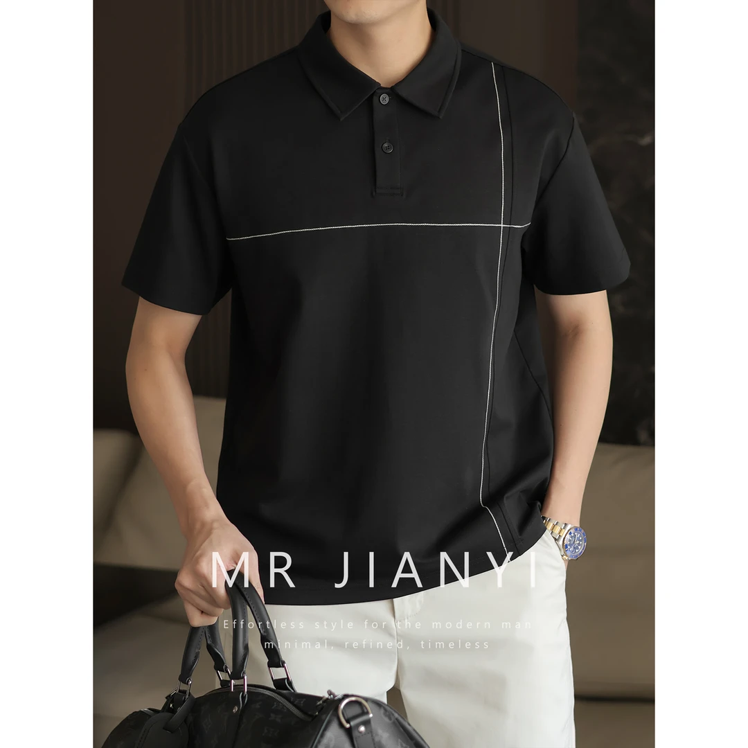 MRJIANYI夏季轻商务十字明线polo衫休闲高级百搭透气短袖T恤男装