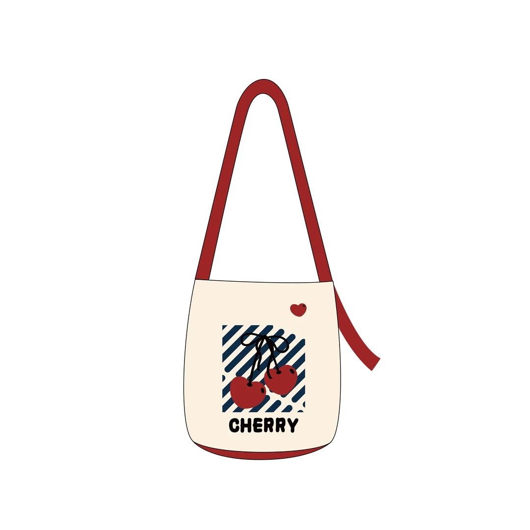 艺术鸭新款安可拉红樱桃飘带水桶包休闲手提包单肩包休闲原创帆布