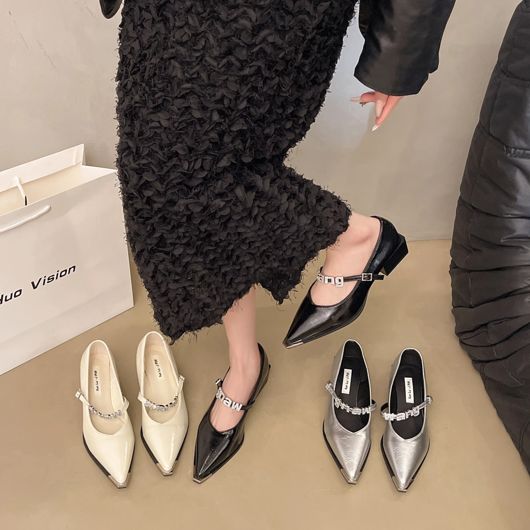 气质时尚百搭夏季春季细跟粗跟浅口玛丽珍法式包头高跟平底尖头