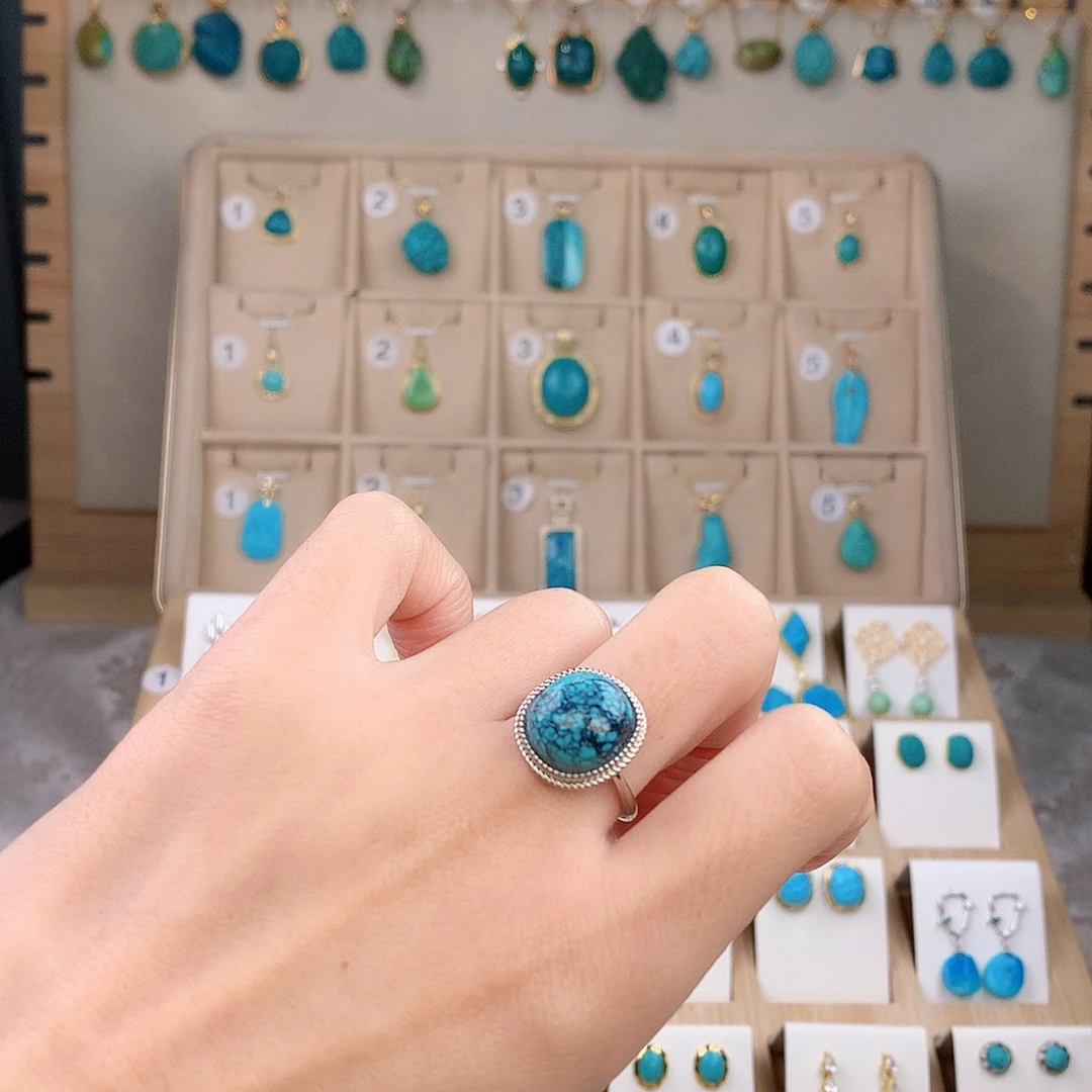 绿松石银S925镶嵌戒指