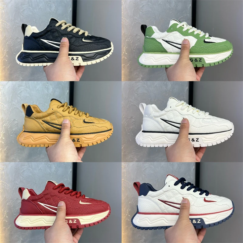 男鞋2025秋冬新款低帮皮面加绒保暖老爹鞋潮流增高厚底运动休闲鞋