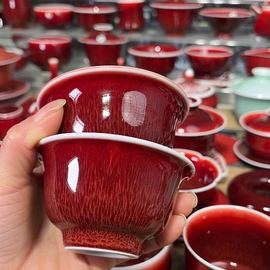 晓*景德镇陶瓷红马坊压手杯