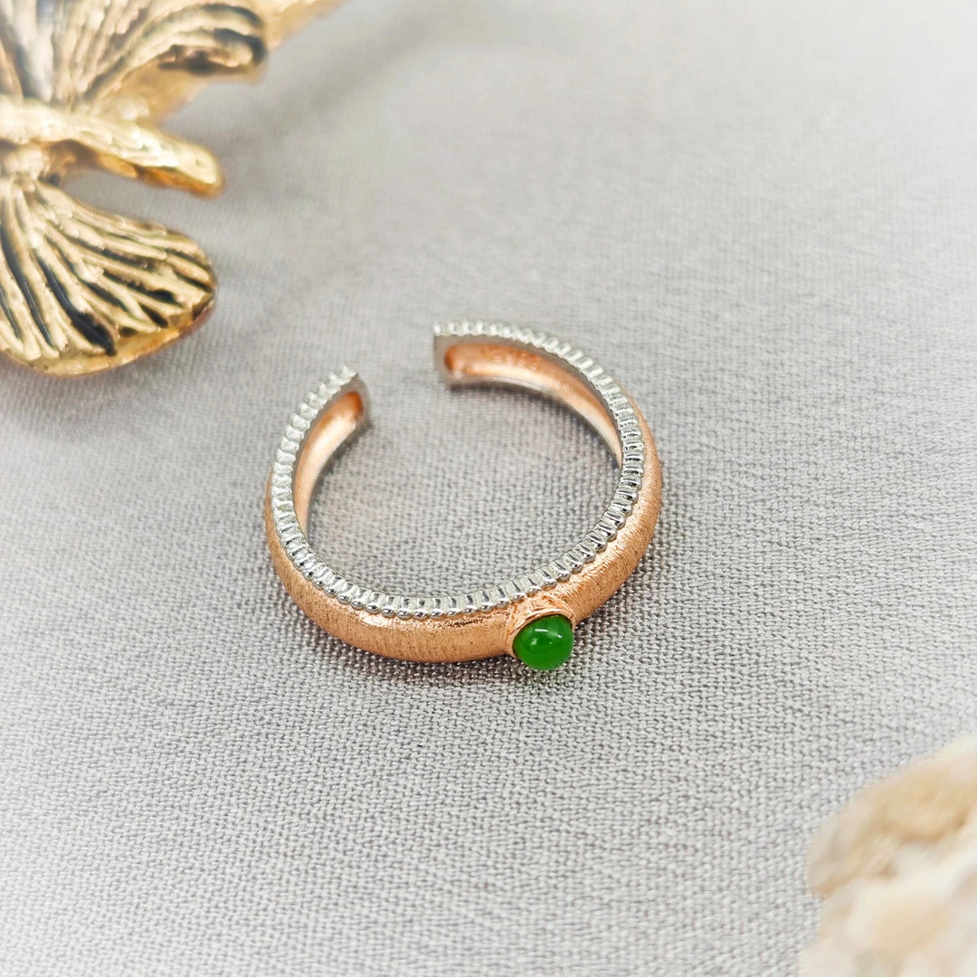 年货节特惠 925银玫瑰金色碧玉戒指/HG-BYJZ-2（多样性发货）