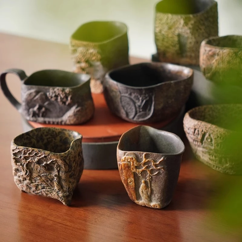 花想蓉《大师杯合集》天然冰碛岩茶杯个性手工精致茶具喝纯手工茶杯