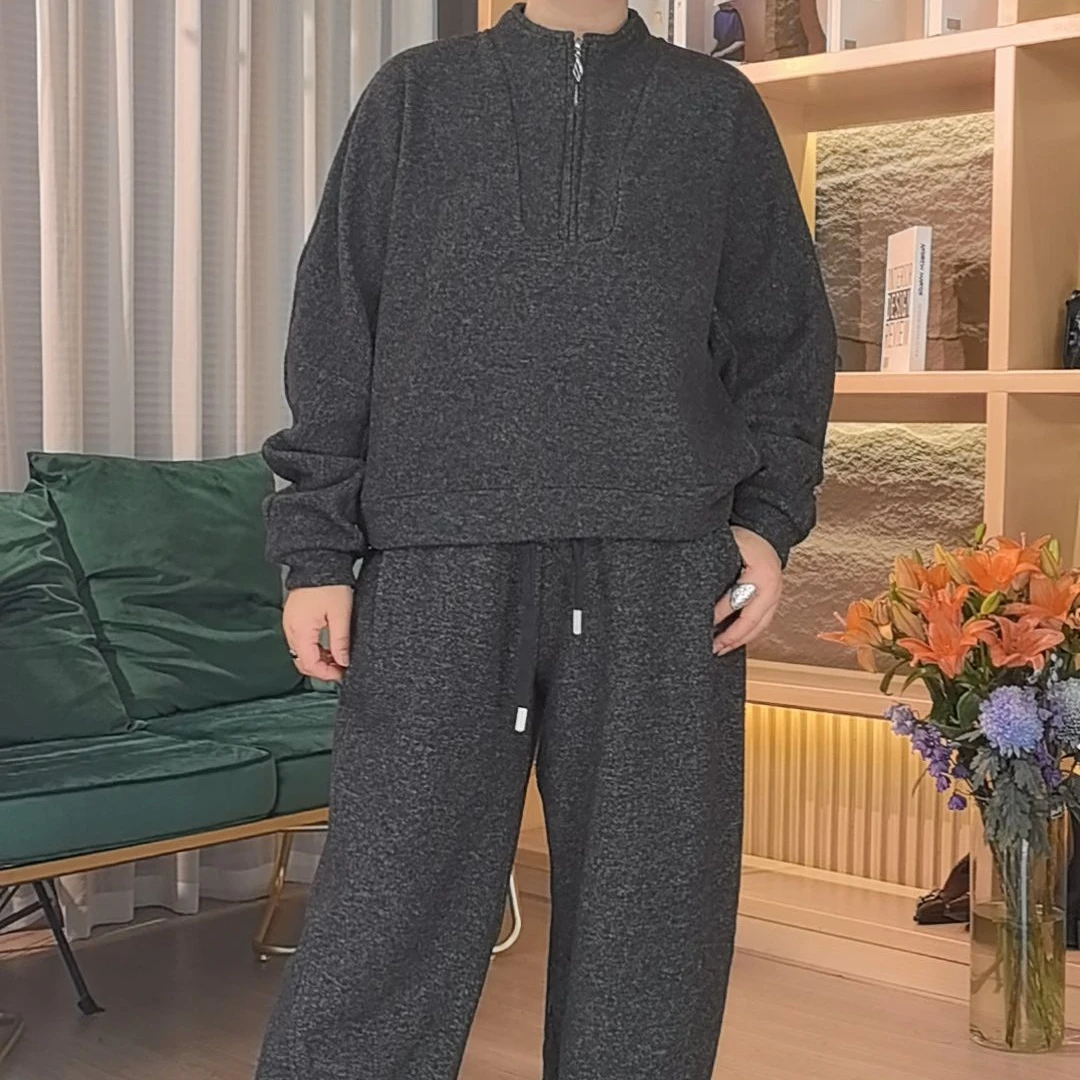 【雨田定制】2025秋冬新款女欧版高级感宽松长袖卫衣阔腿裤潮流套装