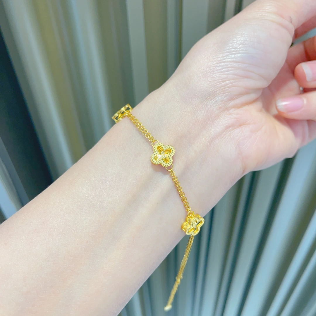 足金999三片镂空四叶草精品黄金手链精致百搭黄金手链B081