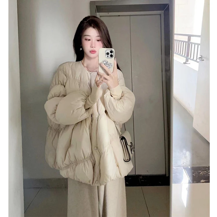 女短款直筒型羽绒服小个子韩版秋冬面包服圆领冬季加厚休闲