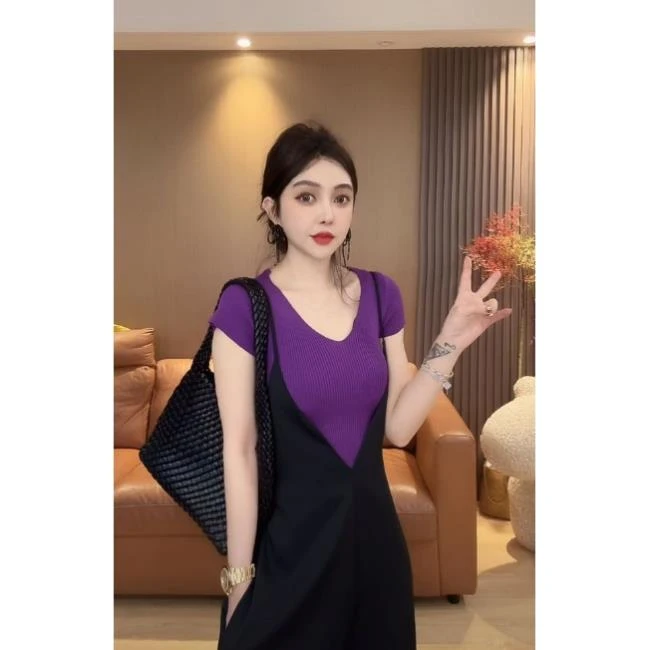 D1 纯色简约百搭修身显瘦针织短款T恤 ED0120