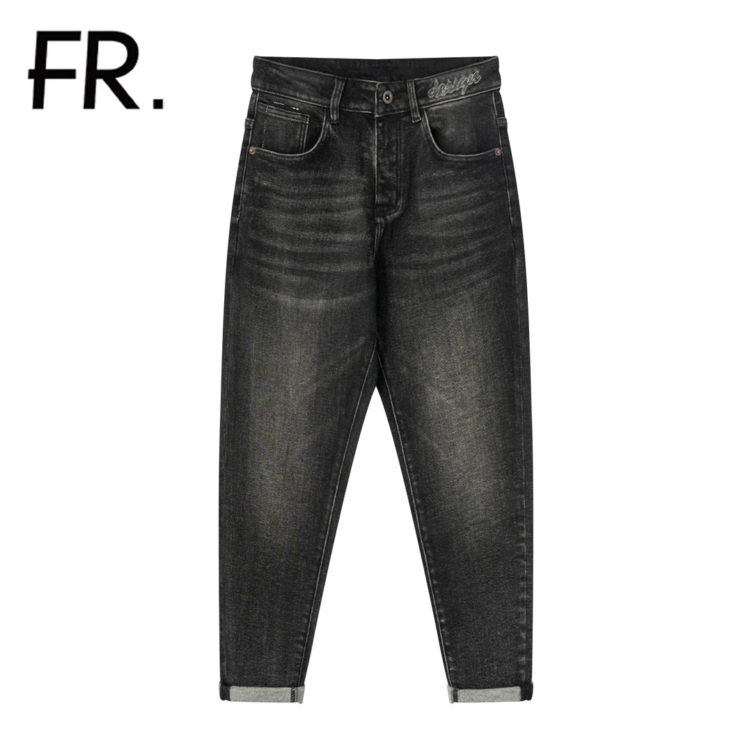 凡人优品男士直筒黑色时尚百搭牛仔裤N309