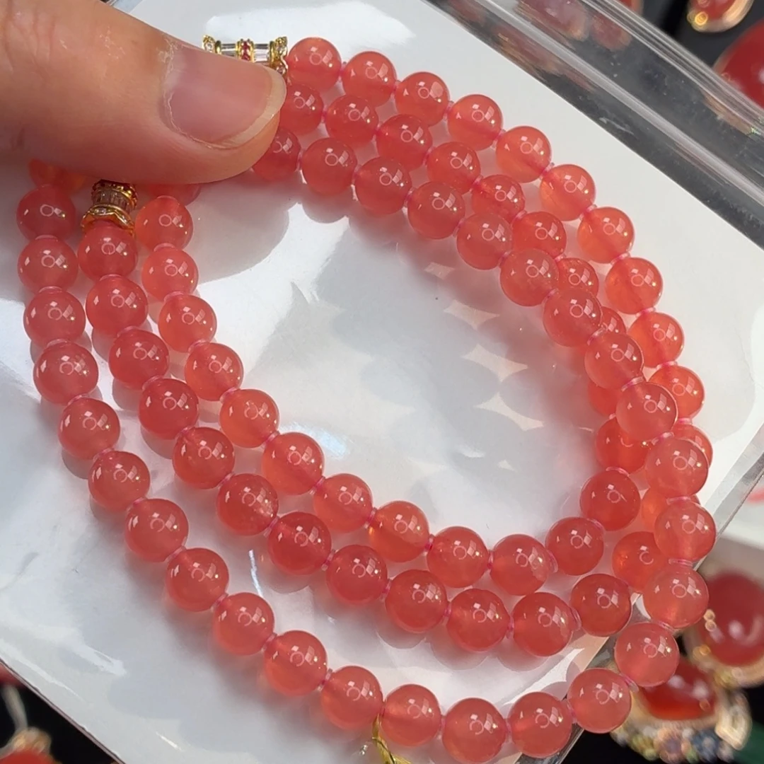 菱锰矿（红纹石）未镶嵌手串47.44g6.8mm