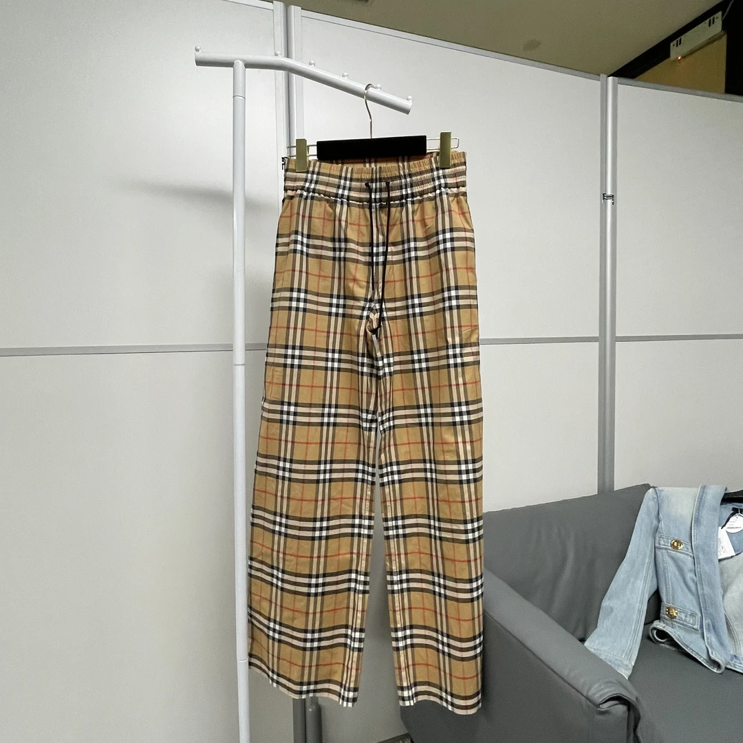 99新 BURBERRY/博柏利 青奢荟/34码/格子拼黑边松紧长裤////64402