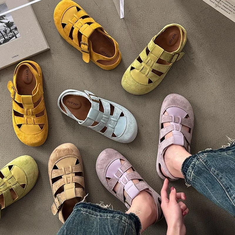 包头时尚罗马拖鞋女2025新款休闲软底凉鞋夏季透气舒适百搭洞洞鞋