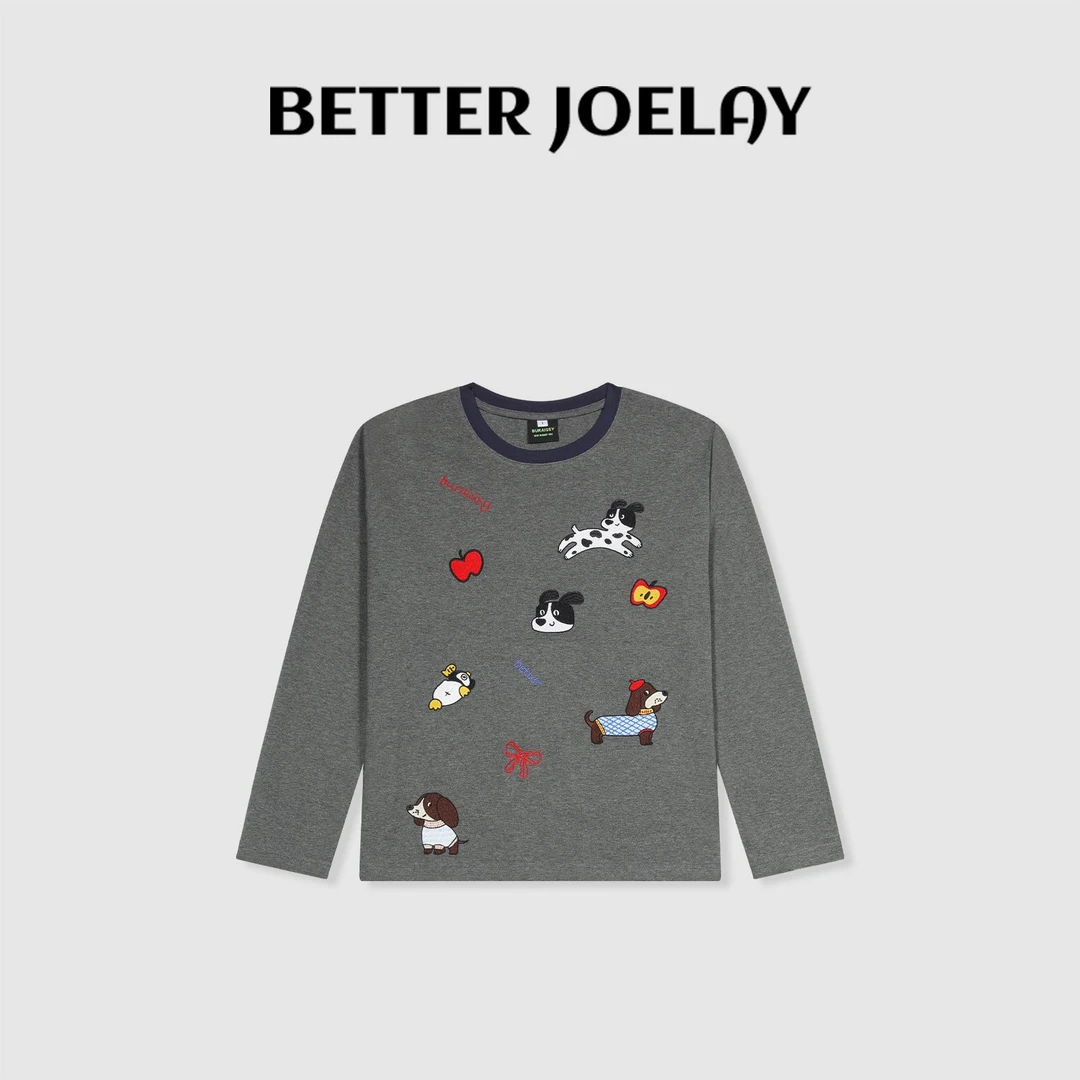 BETTER JOELAY-中版【小狗不悲伤】百搭长袖T恤休闲宽松简约ZZ3707