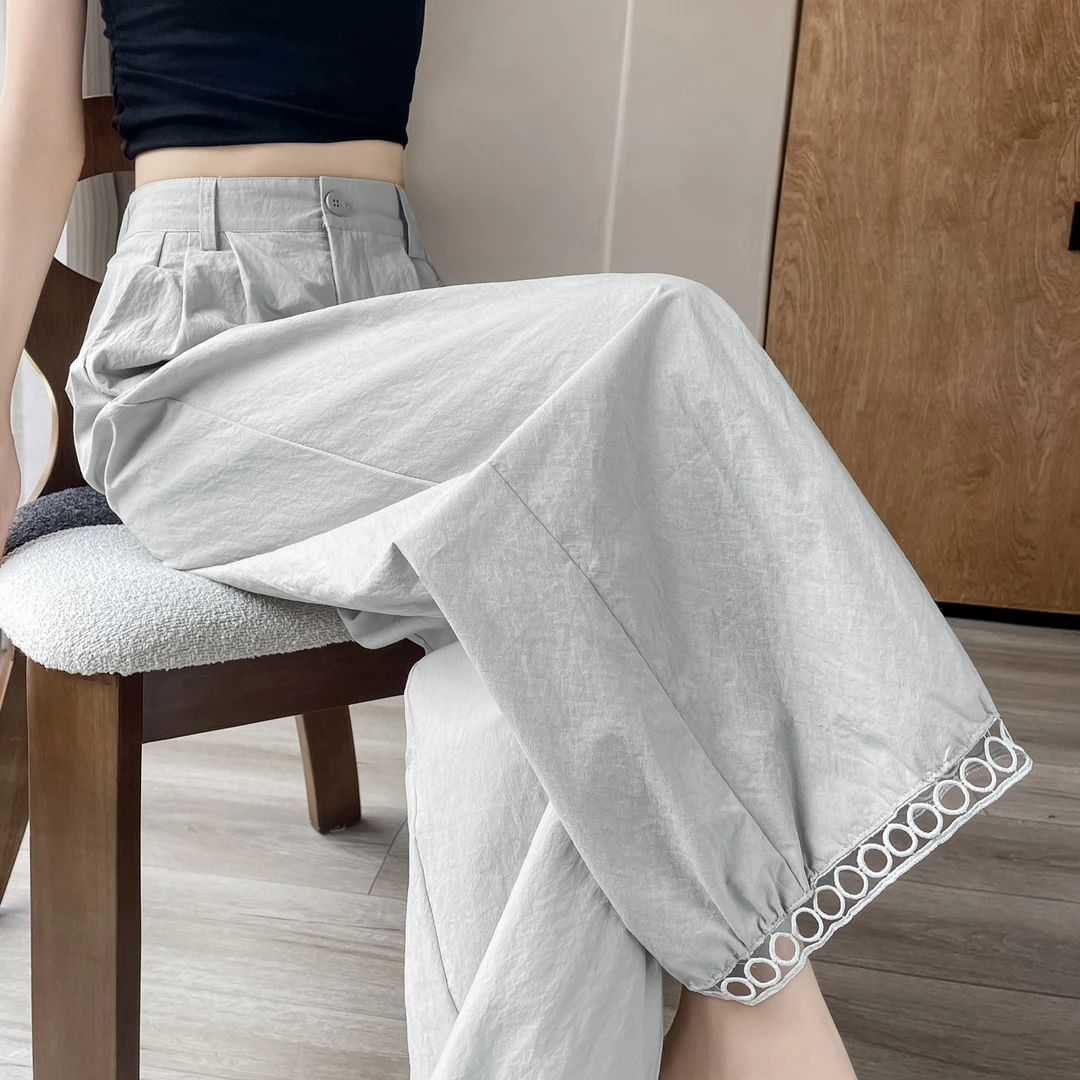 镂空蕾丝花边灯笼裤女夏季薄款2025新款高腰显瘦宽松休闲九分裤子