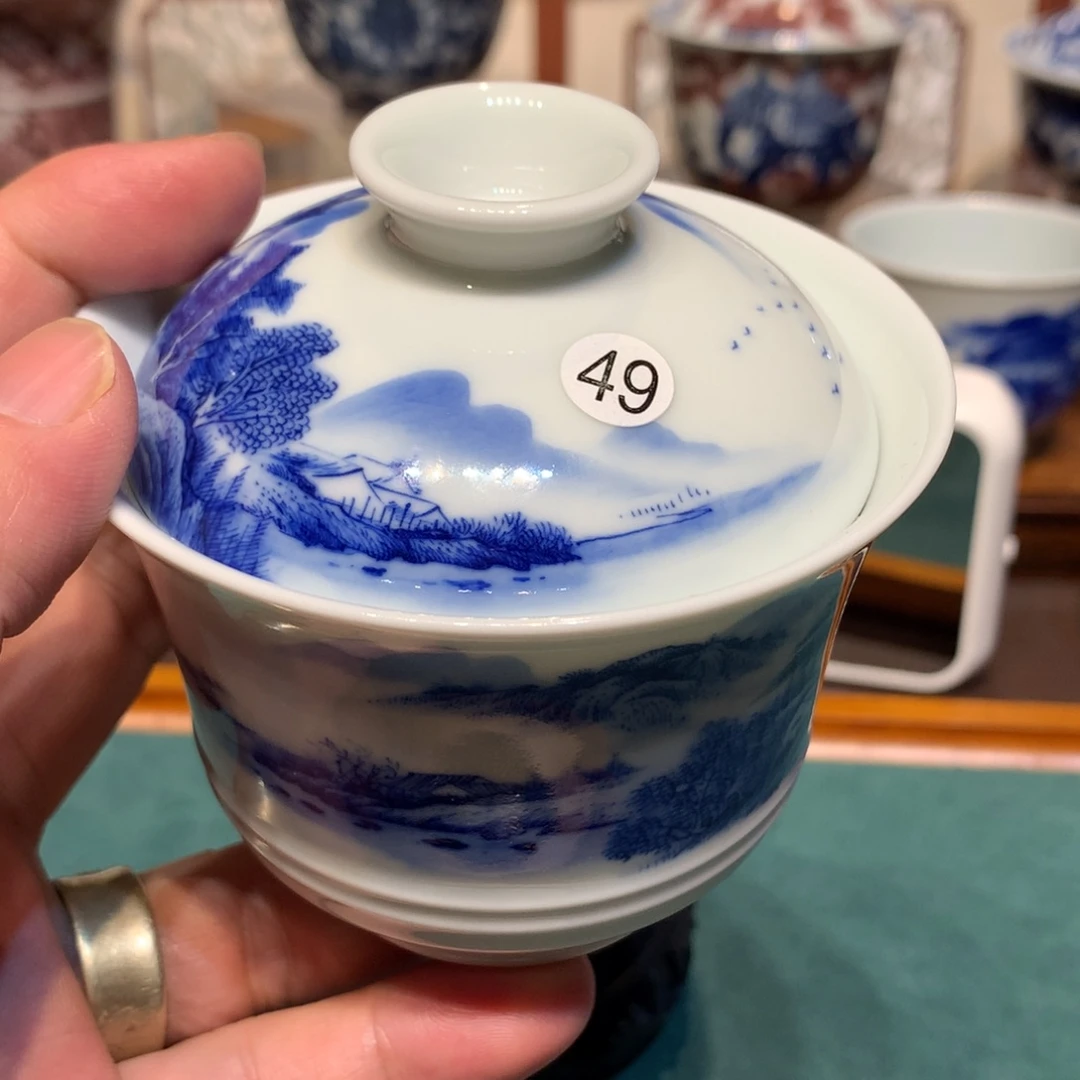 隆***饭49青花山水盖碗一只gr163