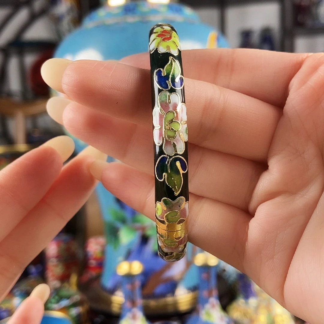 兰***卉铜墨绿色景泰蓝开口圆镯