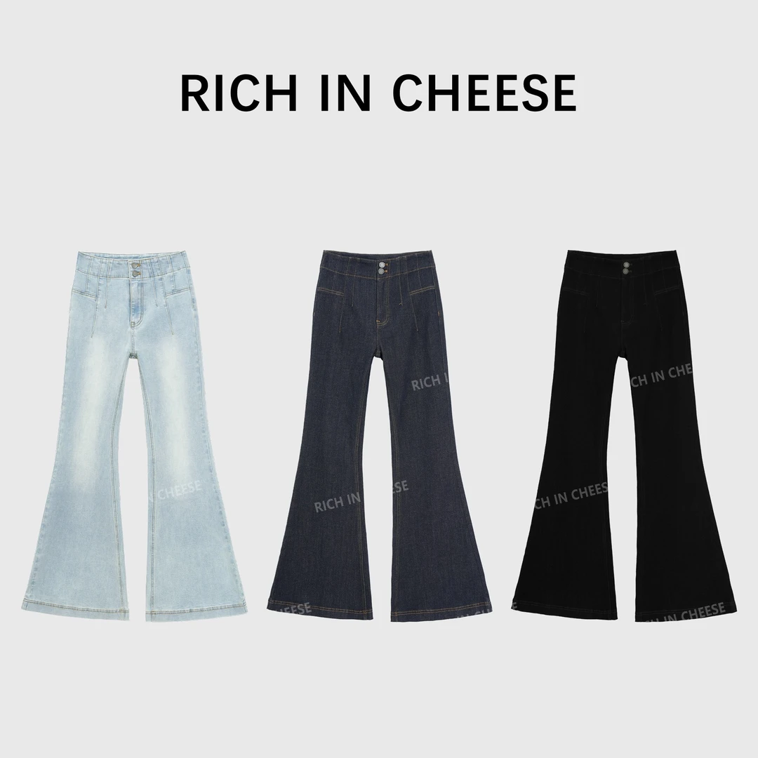 RICHINCHEESE 韩女神裤 韩模高腰提臀显瘦弹力亲肤微喇牛仔裤
