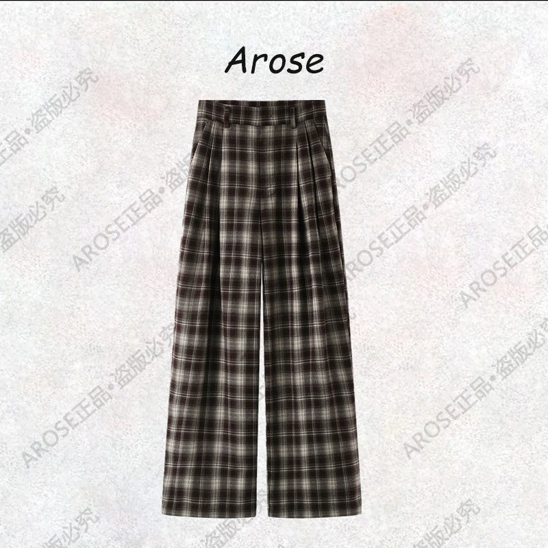 【AR0SE•正品】高腰磨毛厚款慵懒风格子休闲裤阔腿裤休闲女裤4116