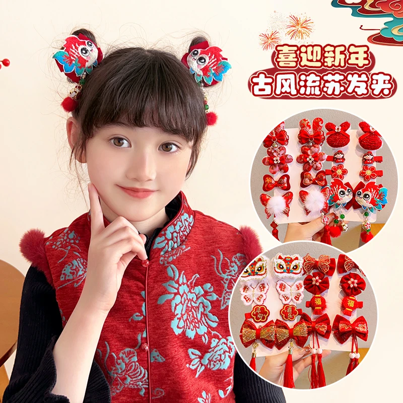 新款儿童发夹新年醒狮夹子宝宝发卡女童头饰女孩发饰红色可爱饰品