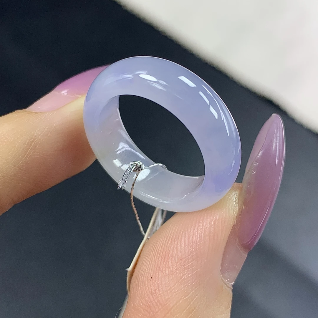 纯天然缅甸翡翠A货 13-14圈口 冰种紫罗兰小宽版翡翠指环戒圈