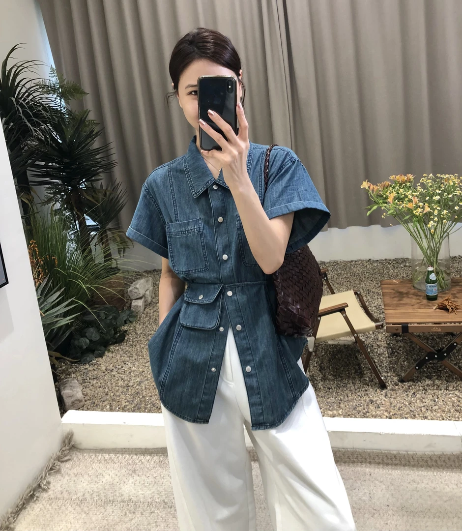 韩系复古小腰包 2025年爆款时尚衬衣牛仔百搭休闲衬衫显瘦气质女