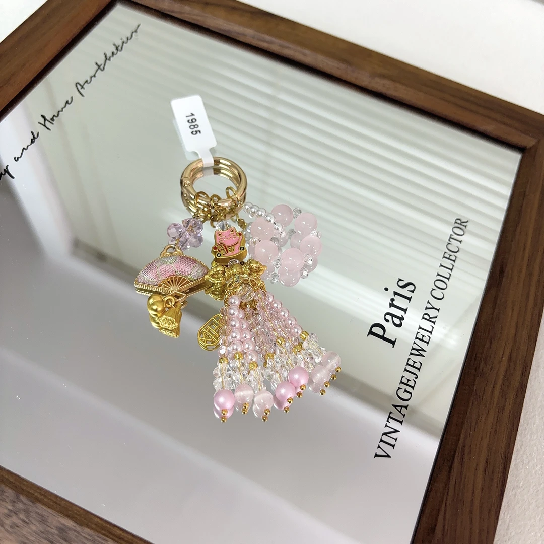 1985-宋锦桃花仙子步步生莲流苏手捻挂件新中式国风手机链