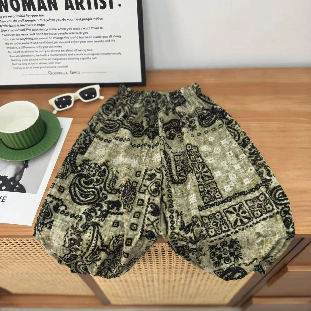 【冰丝麻~】男女童夏季轻薄防蚊裤韩版简约潮流时尚百搭宽松九分裤