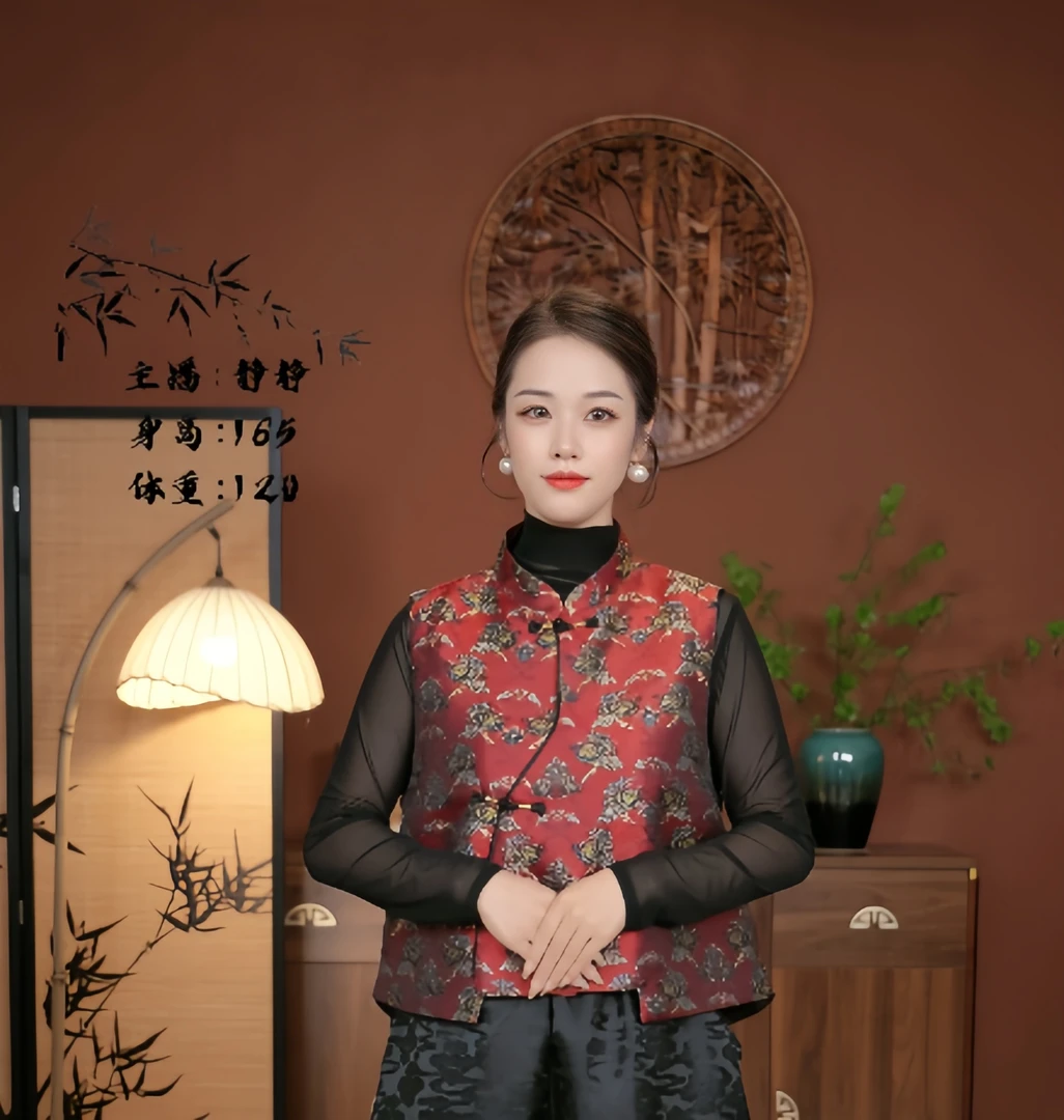 【牡丹映霞】宽松大码外穿时尚百搭新款复古中式加厚中国风马甲