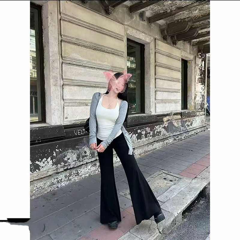 秋季新款纯欲风套装长袖防晒衫修身吊带背心高腰垂感微喇裤三件套