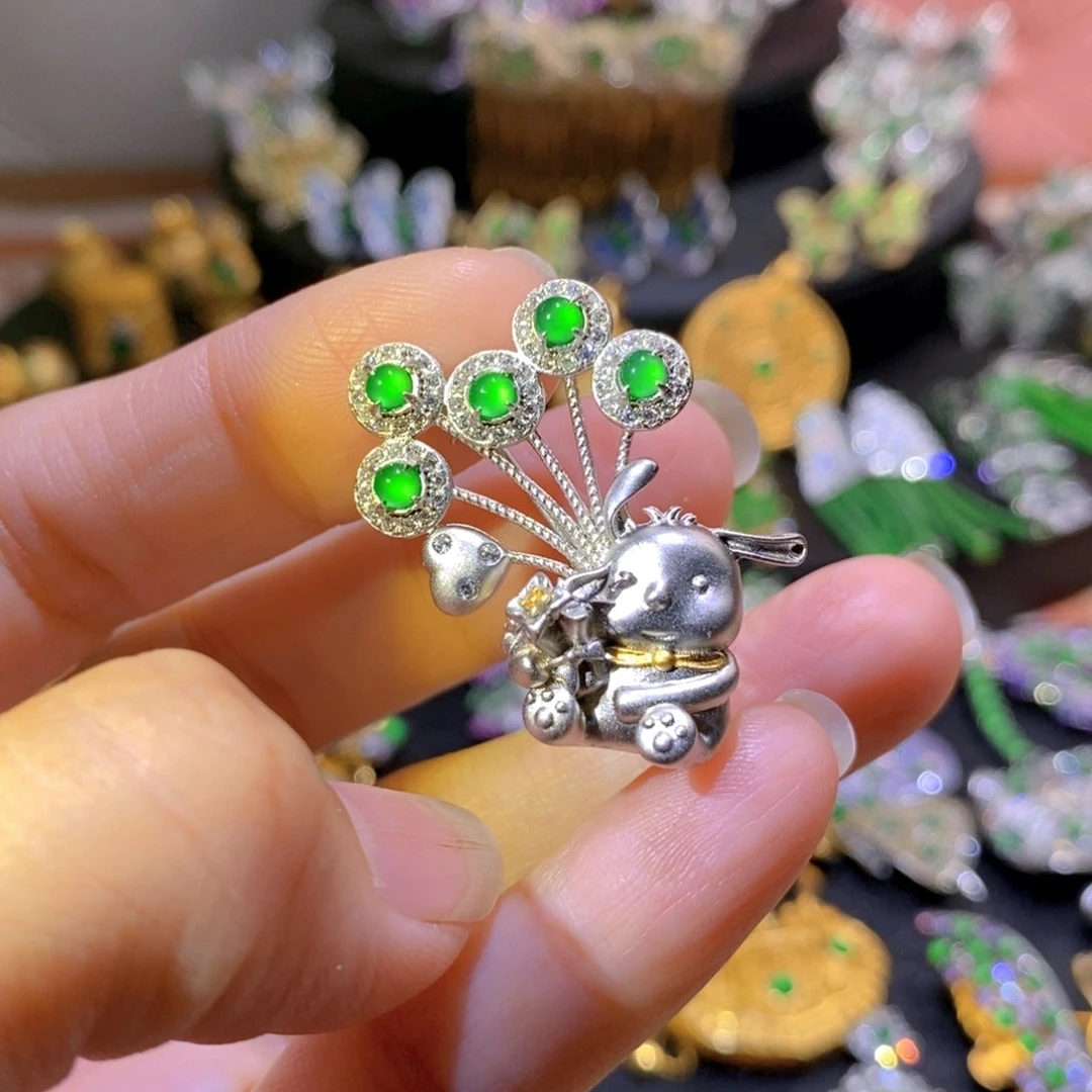 吊坠(不含链)银S925镶嵌翡翠