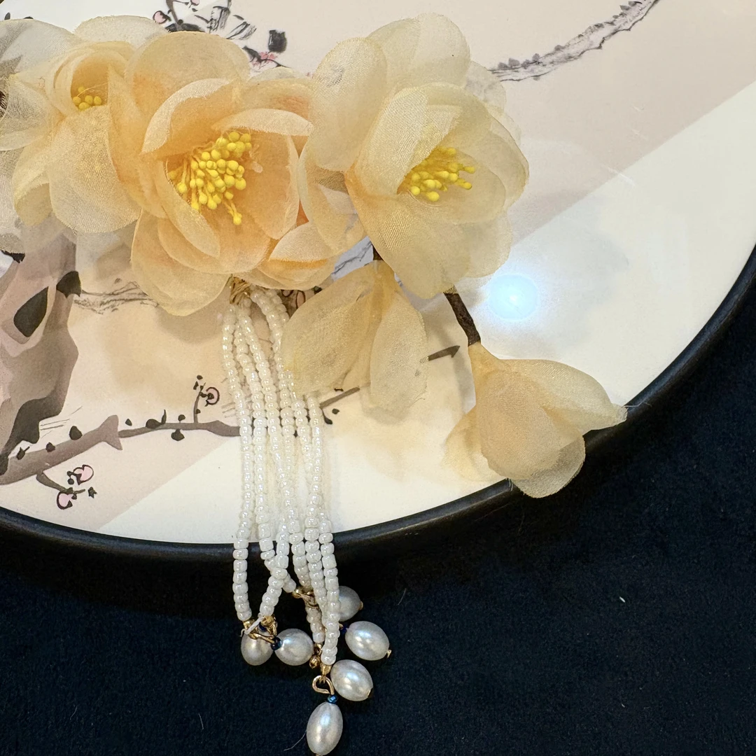 黄云坠雪爆款新中式汉服旗袍马面裙纯手工烫花古风懒人发夹A1244