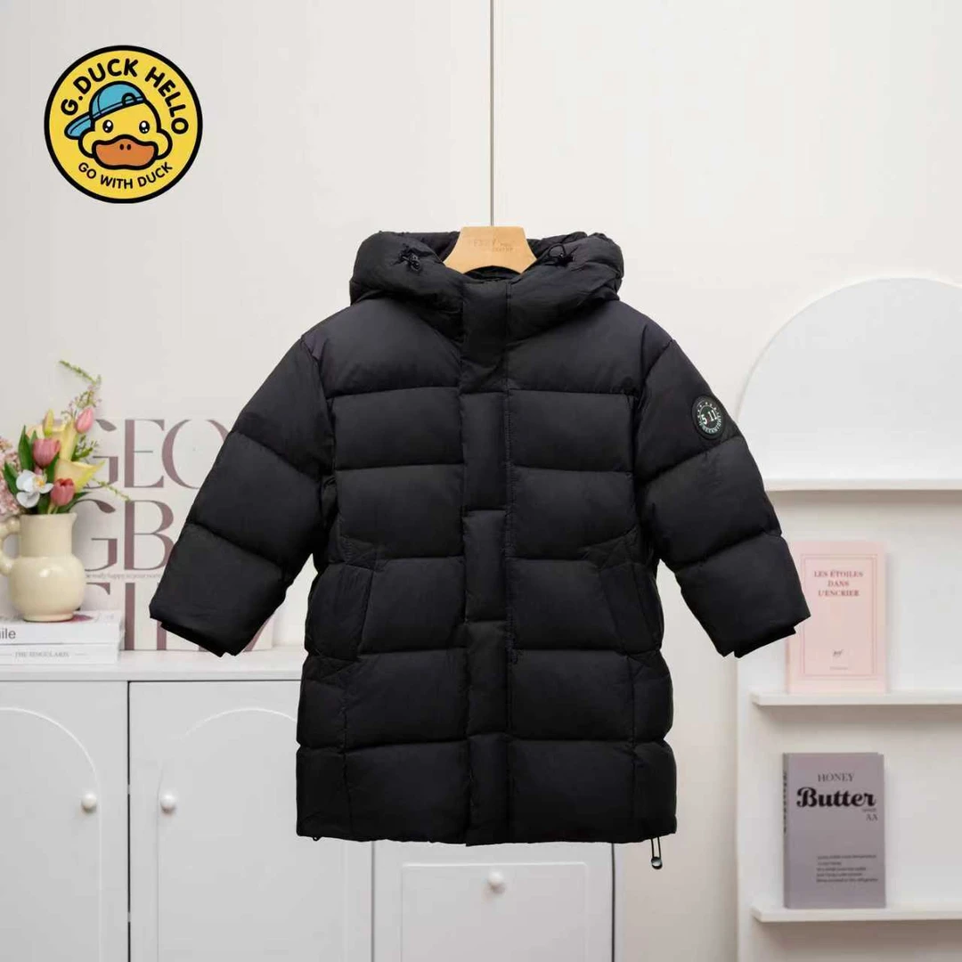 【B.Duck】小黄鸭冬季拼接外套韩版宽松过膝白鸭绒羽绒服秋冬款006