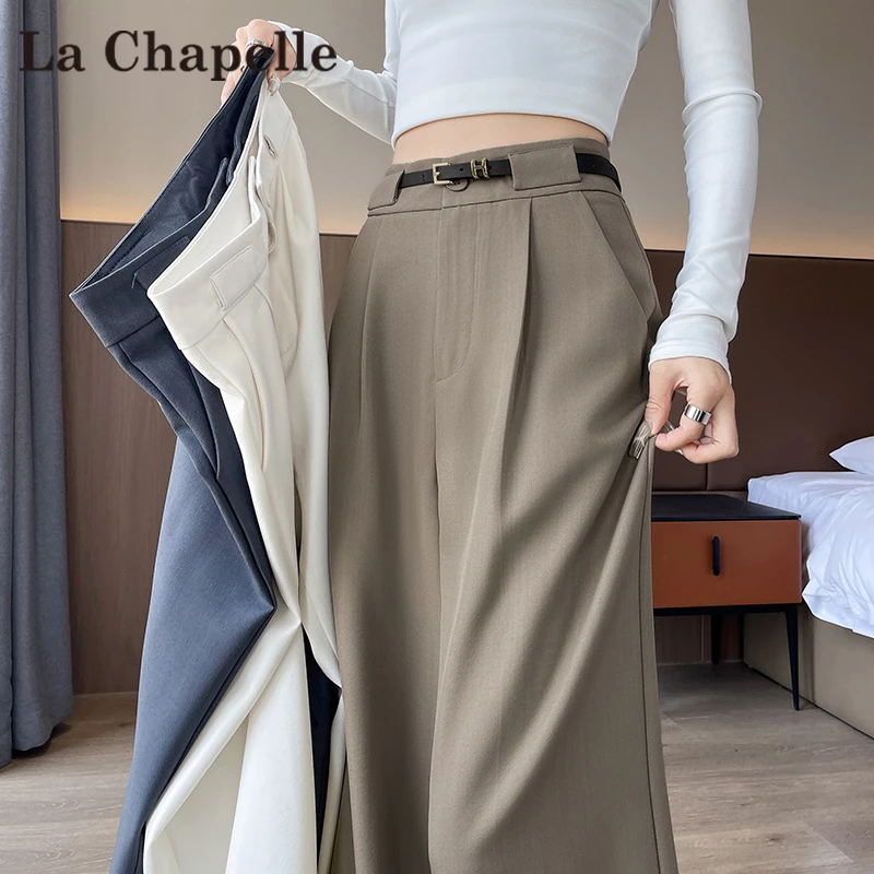 拉夏贝尔高级感西装阔腿裤女2025春秋新款休闲垂感小个子直筒裤子