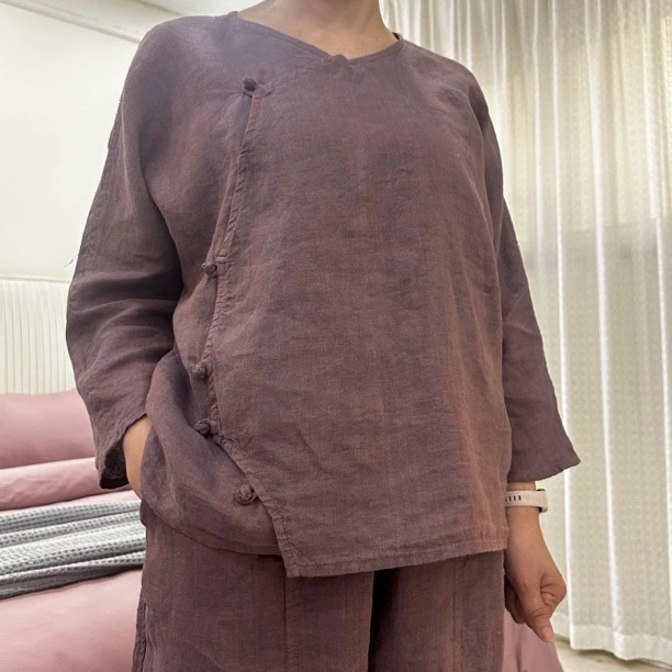 【小富婆】紫檀褐 上衣 老钱风变色龙亚麻面料 适合150斤以内