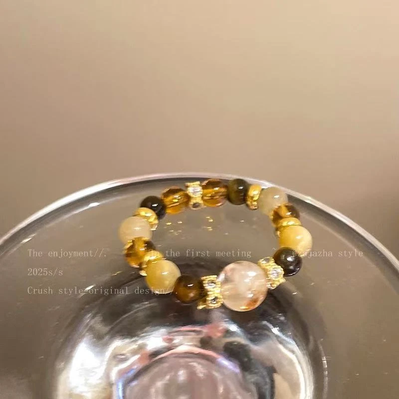 铜合金戒指 串珠戒指女 镀k金 轻奢小众设计高级感配饰