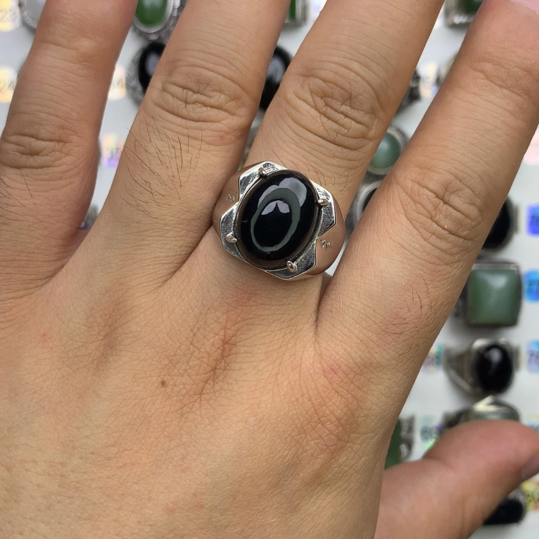 和田玉戒指银S925镶嵌