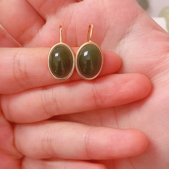 和田玉银S925镶嵌耳饰