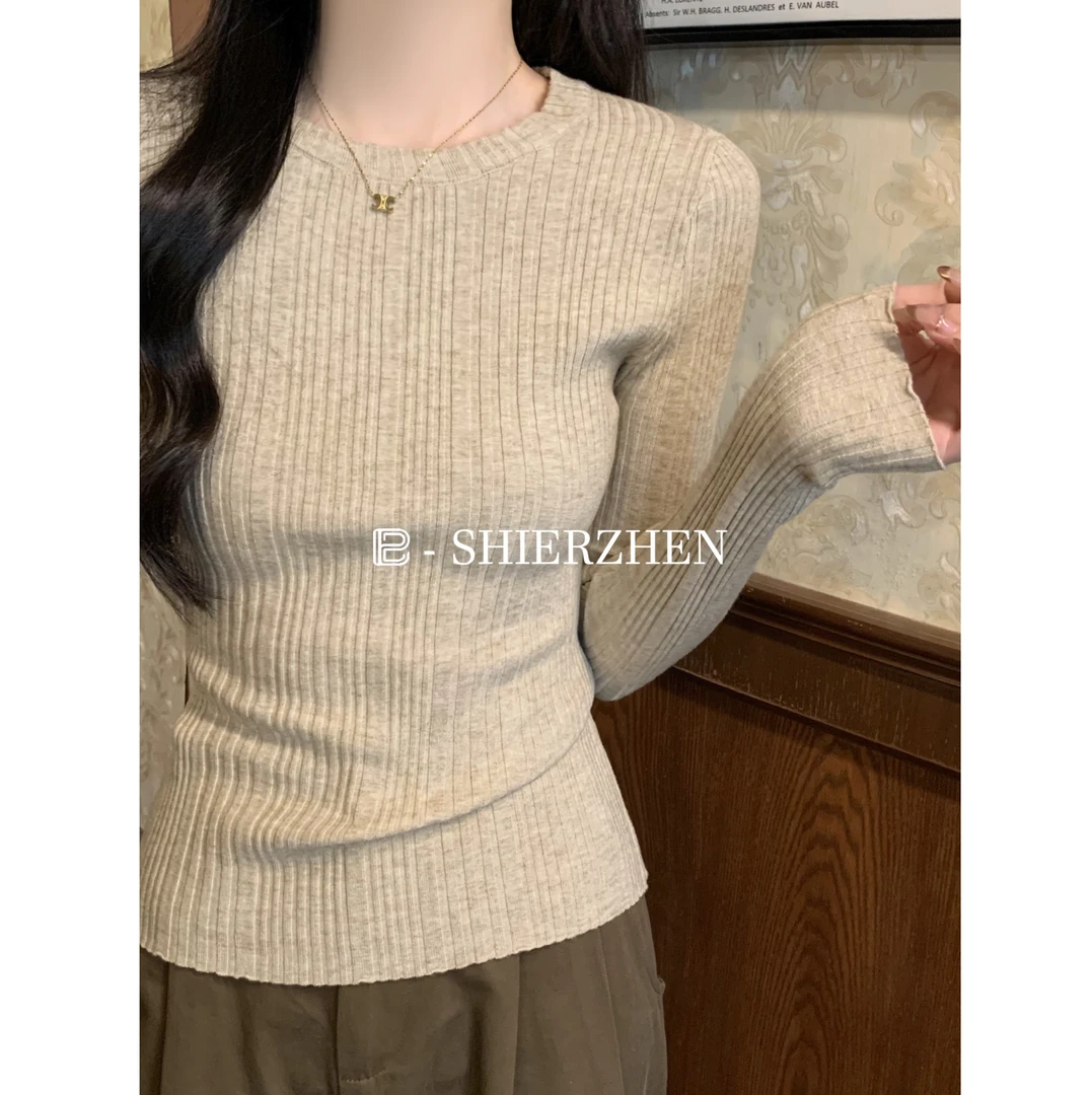 2024秋冬韩版休闲圆领时尚百搭套头设计感安迪绒针织衫上衣女