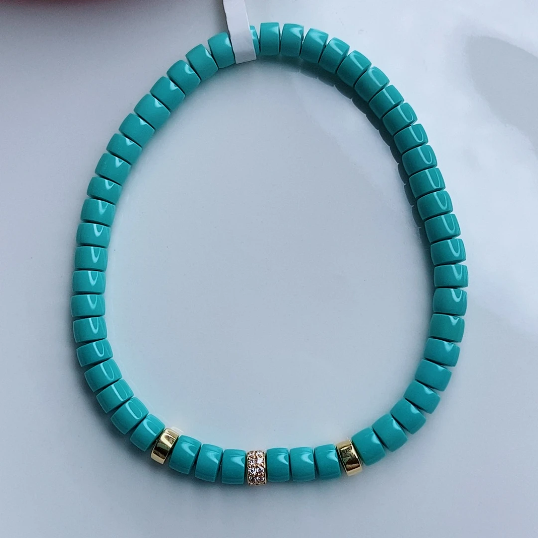 绿松石18K金镶嵌直切手串4.7